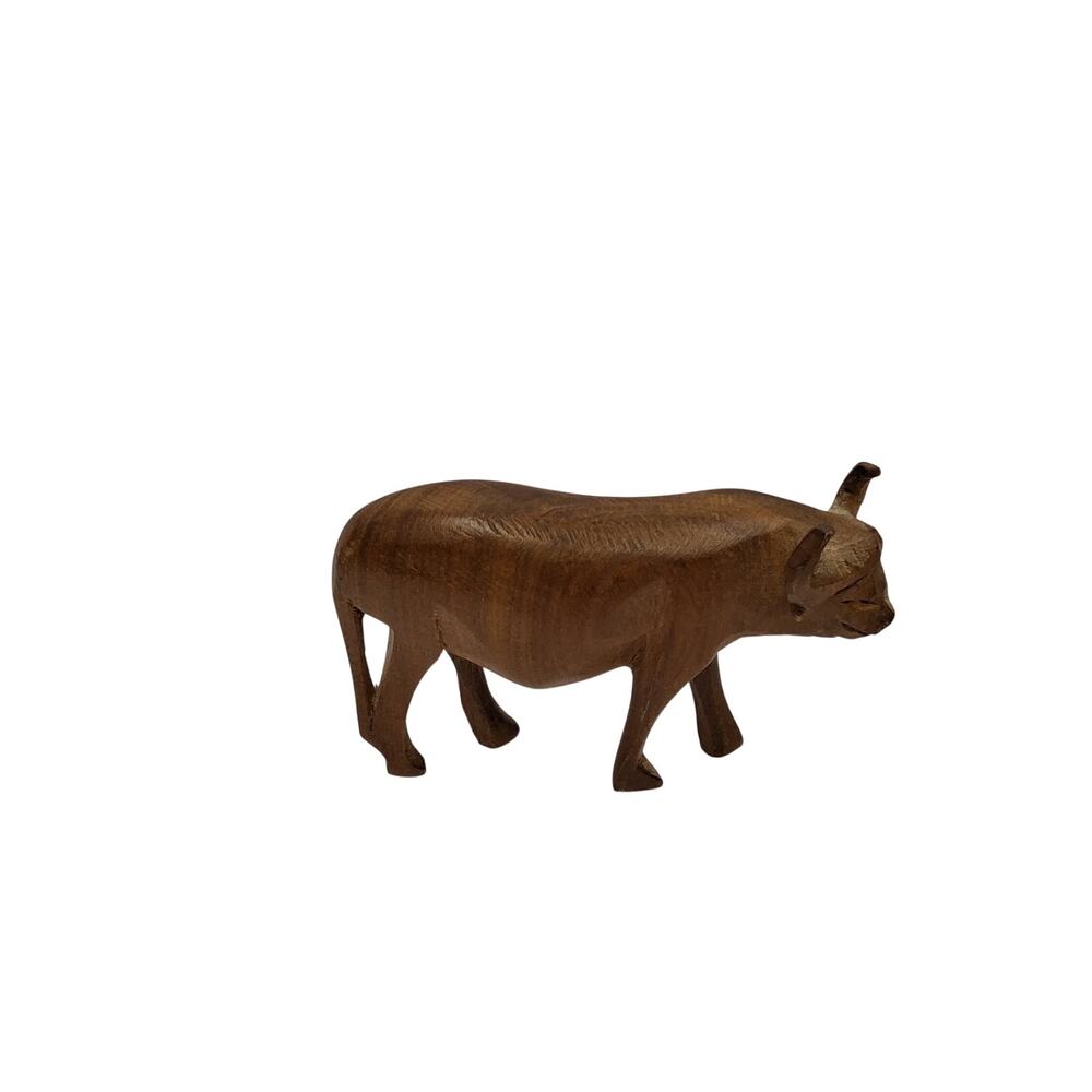 Vintage Hand Carved Wooden Water Buffalo Folk Art Statue Figure Sculpture